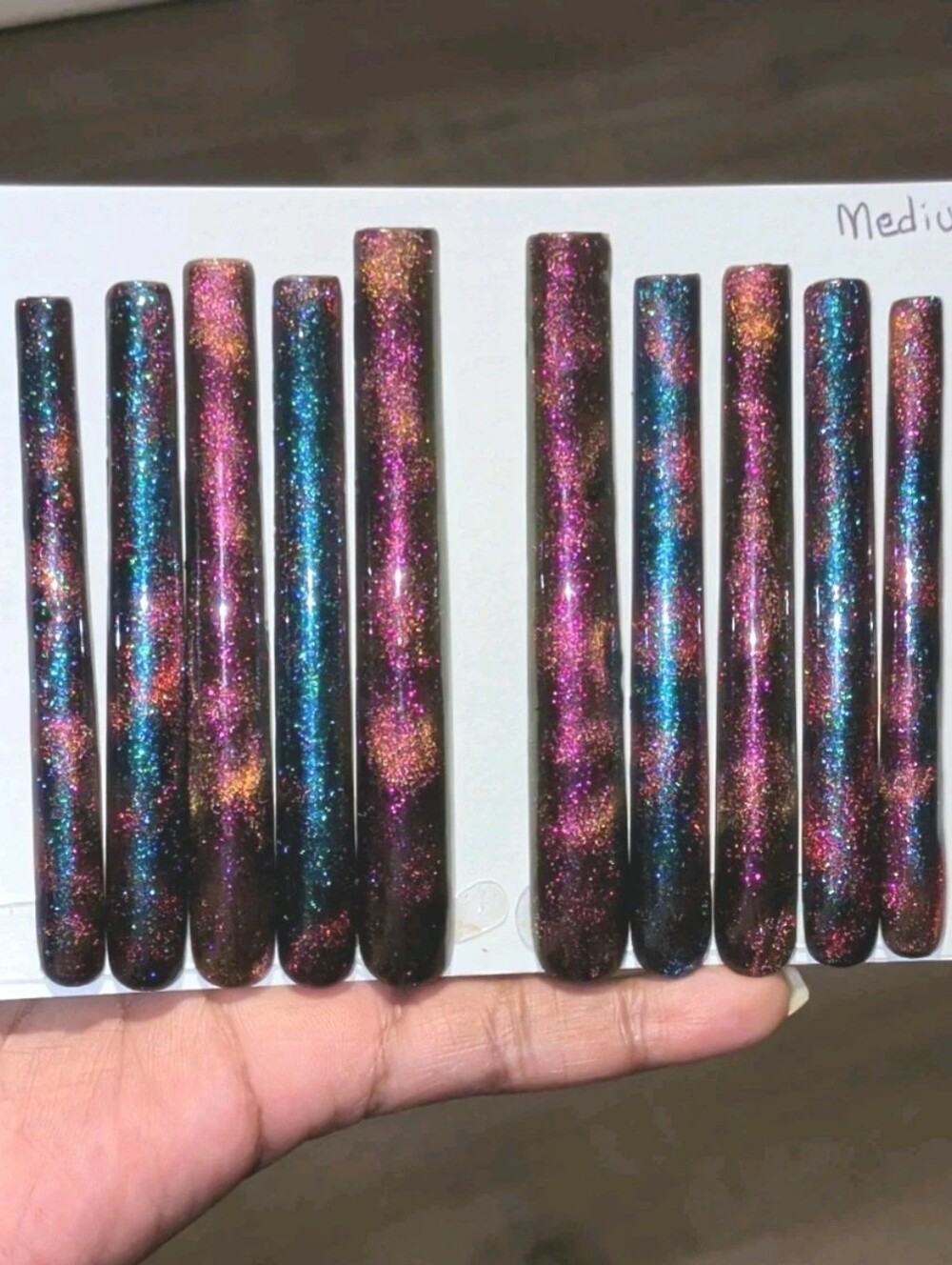 Hand crafted custom Square Cateye 10pc 6xl acrylic press on nails sz Medium - Picture 7 of 17